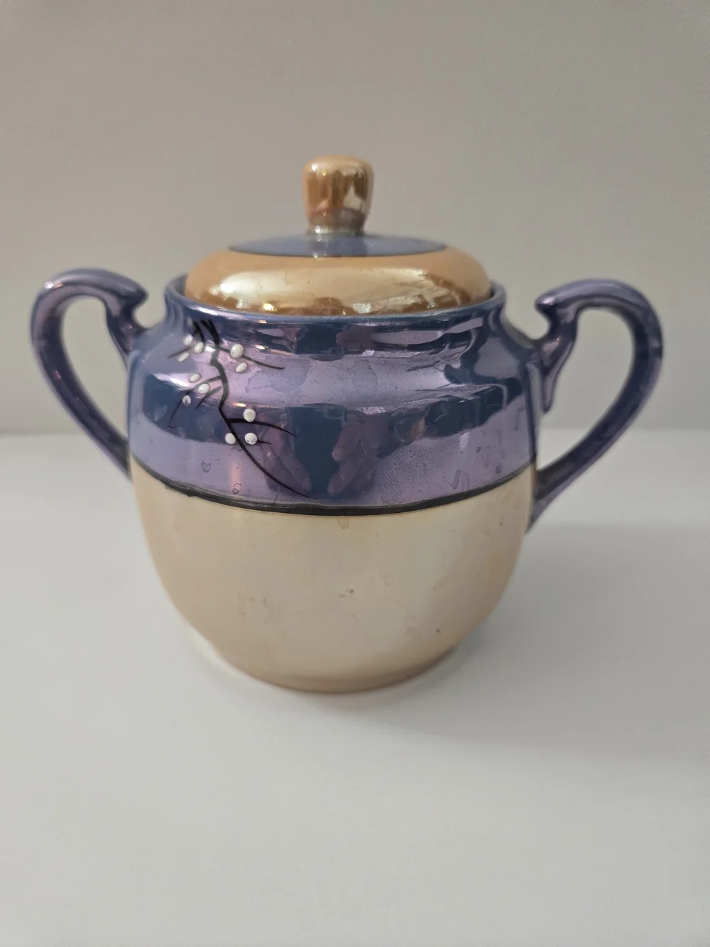 Takito Japan Lusterware Sugar Bowl w/ Lid Cherry Blossom Art Deco 1920s vintage